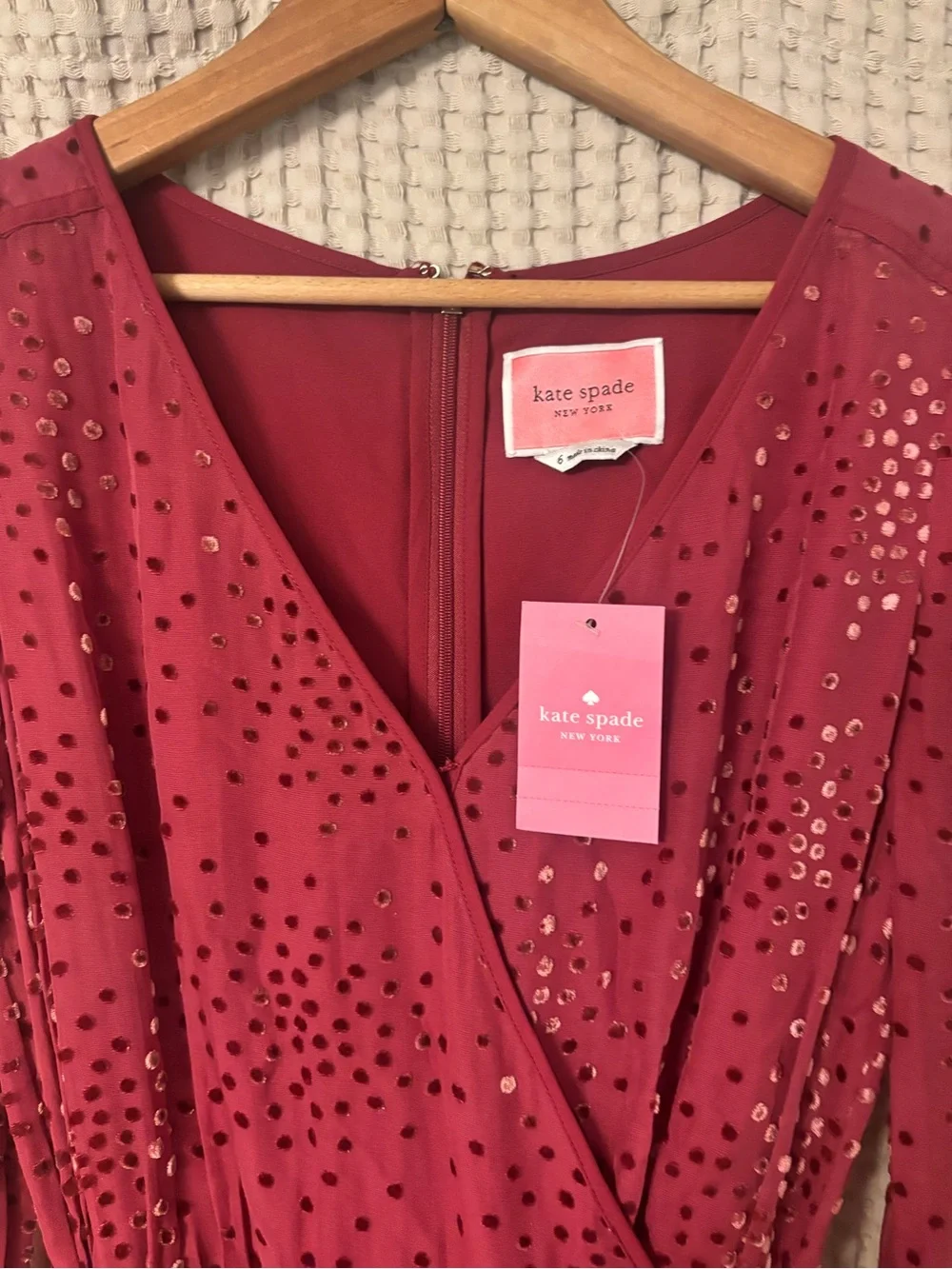 Kate Spade Maroon Festive Confetti Devore Long-Sleeve Mini Dress Size 6